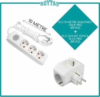 Viko 3'lü Beyaz Anahtarlı Grup Priz + Beyaz Yonca Plus Golyat - 10 Metre