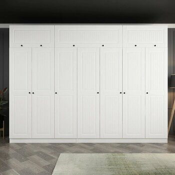 Minar Kale 7 Mebran Kapaklı 4 İç Çekmeceli Dolap Ve Yüklük Beyaz 255cm Beyaz