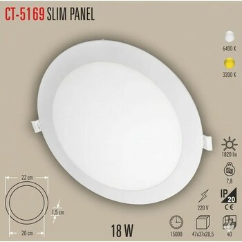 Cata CT-5169 18W Slim Panel Günışığı - 3200K - Gün Işığı