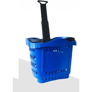 Rafburada 40 Lt Teleskopik Saplı Plastik Alışveriş Sepeti - Market El Sepeti - Mavi