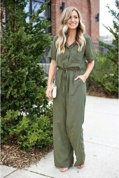 Barbora Keten Tasarım Günlük Tulum - Haki - S