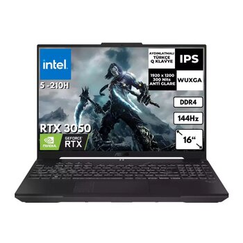 Asus TUF Gaming F16 Intel i5 210H 24 GB 1 TBSSD 6GB RTX3050 16" 144Hz WUXGA Windows 11 Pro Gaming Laptop FX607VJAT83