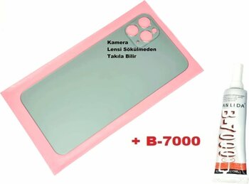 Iphone 11 Pro Max Arka Pil Batarya Kapağı (Cam+B-7000) Yeşil