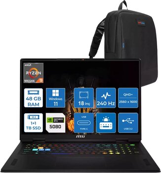 Msı Vector A18 Hx A9WIG-093TR Amd Ryzen 9-9955HX Aı 48GB 1tb Ssd+1tb SSD 16GB/RTX5080 Gddr7 175W 18 Inç 2k 2560×1600) Qhd+ 240Hz WINDOWS11PRO Gaming Laptop ZT093TRP20+ZETTAÇANTA