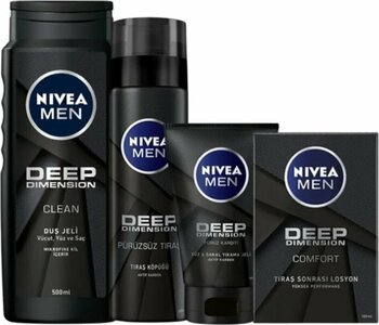 NIVEA Deep Men Duş Jeli 500 Ml , Traş Köpüğü 200 Ml, Yüz & Sakal Jeli 100 Ml , Losyon 100 Ml