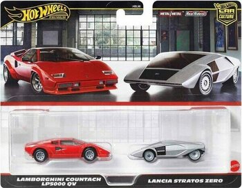 1:64 Hot Wheels Premium Car Culture 2'li Paket HBL96 - Lamborghini Countach LP5000 Qv ve Lancia Stratos Zero - Renkli