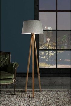 Ağaç Ustası Düz 3 Ayak Tripod Lambader Abajur Avize Aydınlatma Ahşap Naturel Ağaç Dekor Lamba Aplik Masif Doğal - Gri