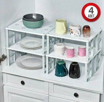 4 Adet Dolap Içi Düzenleyici Raf Tabak Bardak Rafı Metal Kaliteli Raf