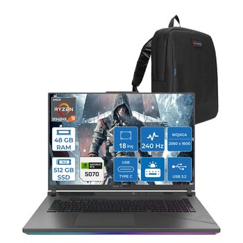 Asus Rog Strix G18 G814pp Amd Ryzen 9 8940hx Aı 48gb 512gb Ssd 8gb/Rtx5070 Gddr7 115w 18"2.5k (2560 X 1600, Wqxga) 240hz 3ms Freedos Taşınabilir Bilgisayar Ws9046f17+Zettaçanta