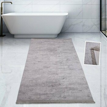 Bonny Home Nova Gri 100X200 cm Pamuk Kaymaz Taban Peluş Banyo Paspası Büyük Püsküllü Banyo Halısı - 80 x 125 cm