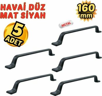 5 Adet Metal Havai Düz Mobilya Çekmece Dolap Kulpu Mat Siyah 160 mm