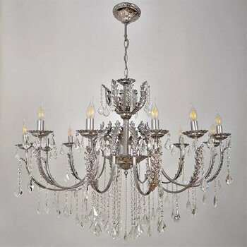 Avize Çarşısı Merit 12 Kollu Yapraklı Kristal Taşlı Krom Avize BS.0152-51-12