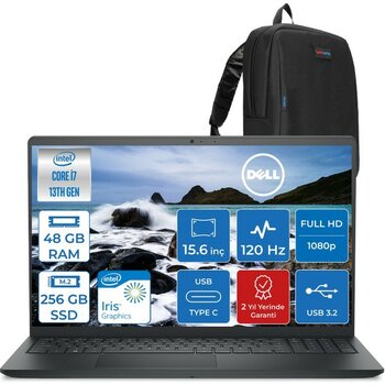 Dell Vostro 3530 Intel Core I7-1355U 48GB 256GB SSD Intel Iris Xe 15.6 Inç 120Hz Fhd 1920X1080 Freedos Taşınabilir Bilgisayar N1601PVNB3530F16+ZETT...