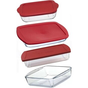 Paşabahçe Kırmızı Kapaklı Borcam Seti 4 Lü 1950 cc Kapasite ile Çok Amaçlı Kullanım İçin