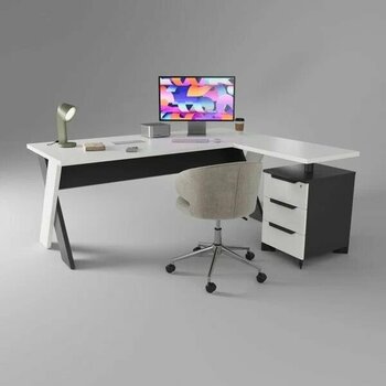 Çağn Ofis Mobilyaları Omix Kesonlu L Lake Beyaz/antrasit 140 x 156 x 75 cm Çalışma Masası