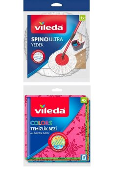 Vileda Spino Yedek Mop + Colors 4'lü Renkli Mutfak Bezi