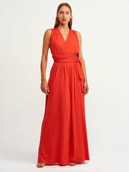 Dilvin 7956 Boyundan Bağlamalı  Tulum-Kırmızı - Kırmızı - 36