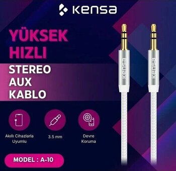Kensa A-10 1 m Beyaz 3.5mm AUX Ses Kablosu