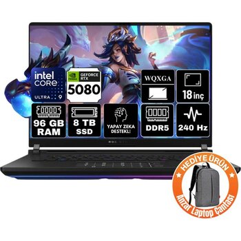 Asus Rog Strix Scar 18 Intel Core Ultra 9 275HX 96GB 8tb SSD RTX5080 16GB Freedos 18" Wqxga Taşınabilir Bilgisayar G835LW-SA127-A8 - 8 TB - 96 GB