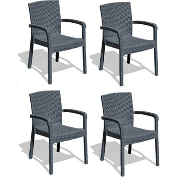 Violet Rattan Koltuk Rattan Bahçe Balkon Sandalyesi Antrasit (4 Adet)