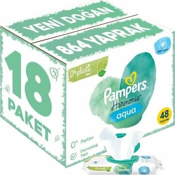 Prima Pampers Harmonie Islak Havlu Mendil Aqua Pure 48 Yaprak 18 Li Set (864 Yaprak) Organik Pamuk