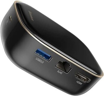 Baseus, Çok Fonksiyonlu Bilgisayar/Telefon Hub Adaptörü, Siyah, Giriş: Usb Type C,Seyahat Boy Outlet Vitrin