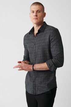 Avva Erkek Siyah Klasik Yaka Armürlü Pamuklu Slim Fit Gömlek S Beden