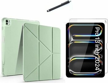 Apple iPad Pro 13 2024 M4 (A2925-A2926) Tri Fold Kalemlikli Tablet Kılıfı Ekran Koruyucu ve Kalem - Yeşil