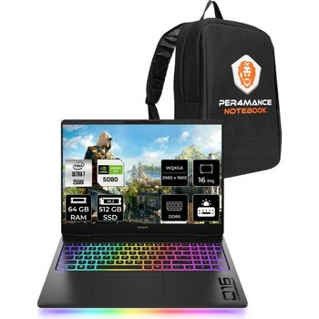 Hp Omen Max 16 Intel Core Ultra 7 255HX 64GB 512GB SSD RTX5080/16GB 16" Qhd+ 240Hz Fdos Taşınabilir Bilgisayar & Per4 Çanta B8SQ8EAPN338 - 512 GB