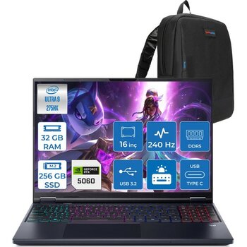 Acer Predator Helios Neo 16 Aı Intel®core™ Ultra 9 275HX 32GB Ddr5 256GB SSD 8GB/RTX5060 115W 16" 2560 x 1600 Wqxga 240HZ  Freedos Gaming Bilgisaya...