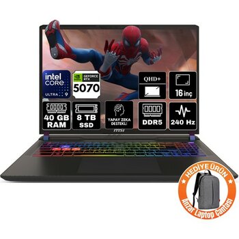 Msı Vector 16 Hx Aı Intel Core Ultra 9 275HX 40GB 8tb SSD RTX5070 Windows 11 Pro 16" Qhd+ 240Hz Taşınabilir Bilgisayar A2XWGG-021TR-A67 - 8 TB - 40 GB