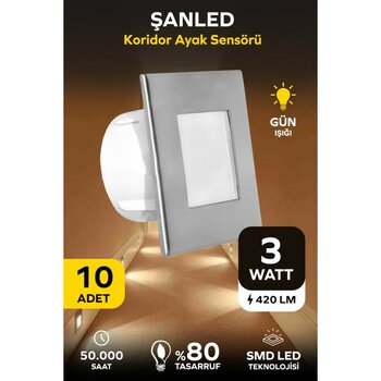 ŞANLED 3W Gün Işığı Koridor Ayak Radar Sensörlü Led Geçmeli Spot Aydınlatma 10 Adet