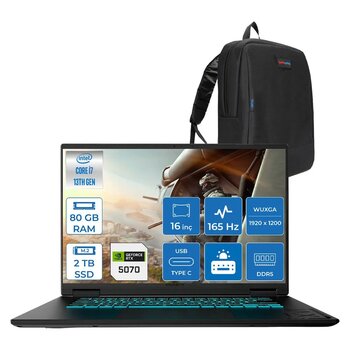 Gıgabyte Gamıng A16cwh Intel® Core™ I7-13620h Ddr5 80gb 2tb Ssd 16inç 8gb/Rtx5060 Ips Wuxga (1920x1200) 165hz, 300nits Freedos Gaming Laptop Wa16cwhf37+Zettaçanta
