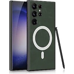 Zore Kıpta Nubuk Galaxy S24 Ultra Deri Tasarımlı M-safe Şarj Özellikli Kapak Yeşil