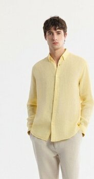 Avva Erkek Sarı Düğmeli Yaka %100 Keten Comfort Fit Gömlek B002191 - Sarı - Sarı - XS