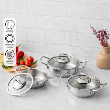 Emsan Demre 6 Parça Çelik Sahan Set - Gümüş