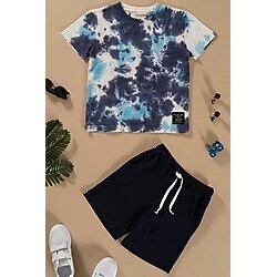 Batik Yıkamalı Lacivert Tshirt Şort Takım Lacivert