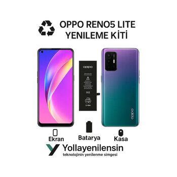 Oppo Reno 5 Lite Kiti Ekran + Batarya + Arka Kasa Model Uyumlu, Yüksek Kalite Parçalar Mor