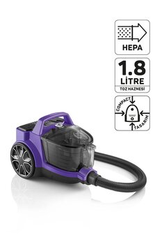 Arzum AR4070 Cleancompact Cyclone 890W HEPA Filtreli, 1.8 litre Toz Torbasız Elektrikli Süpürge, Mor