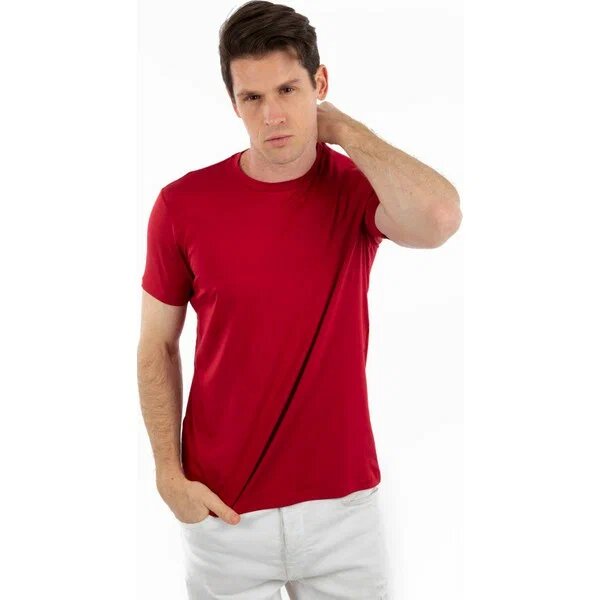 Story Of Basics Bisiklet Yaka Kısa Kollu Likralı Viskon Kırmızı XL T-Shirt