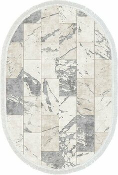 Alanur Trend Keçe Tabanlı Saçaklı Oval Mutfak Halı MU183 Gri - 160 x 230  cm