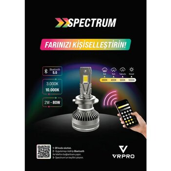 Vrpro Spectrum H4 LED Xenon Far Ampulü 12-24V Telefondan Uygulama Kontrollü 3000K-10000K Ayarlı