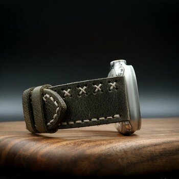 North's Nature Apple Watch Uyumlu Deri Kordon Ultra Haki Deri saat kordonu - 38-40-41mm Gümüş Toka