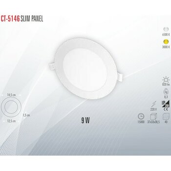 Cata CT-5146 Slım Panel 9W - Beyaz - 6500K - Beyaz