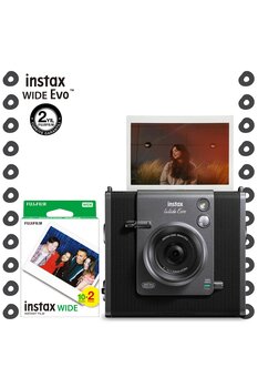 Fujifilm Instax Wide Evo Siyah Şipşak Anında Baskı Hybrid Fotoğraf Makinesi ve 20'li Film