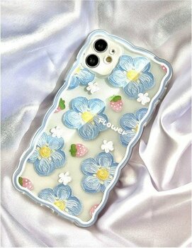 Miraz Tasarım IPHONE 11 Mavi Çiçekli Şeffaf Kılıf