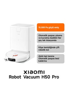 Xiaomi Robot Vacuum H50 Pro Beyaz Akıllı Robot Süpürge 15000 Pa Emiş Gücü ( Xiaomi Türkiye Garantili)