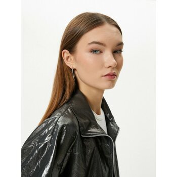 Koton Metalik Parlak Ceket Fermuarlı Dik Yaka Paraşüt Kumaş - Gri - 34