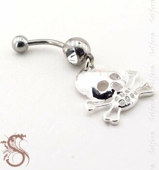 Gümüş Renk Kurukafa Danger Göbek Piercing P397 Gümüş