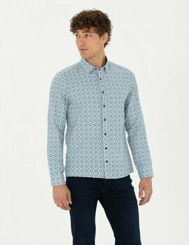 Pierre Cardin Erkek Açık Lacivert Slim Fit Uzun Kollu Gömlek 50276025-VR059 - M